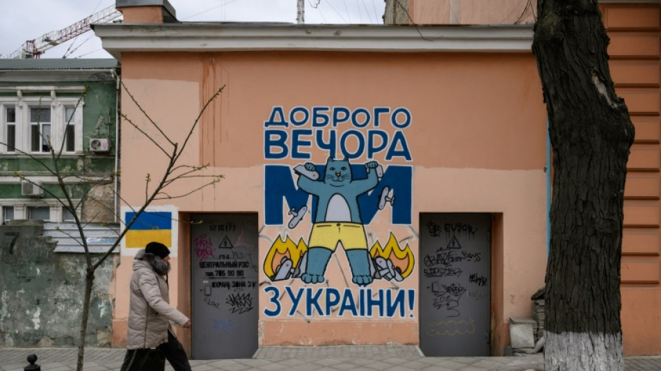 Grafiteros ucranianos retratan la guerra con "gatos patriotas" en Odesa