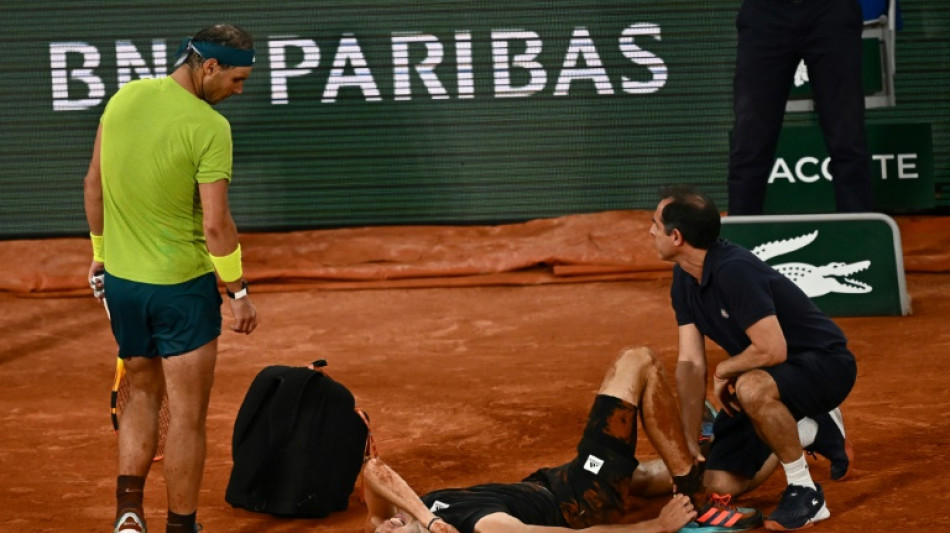 Nadal into 14th French Open final as Zverev quits with horror injury